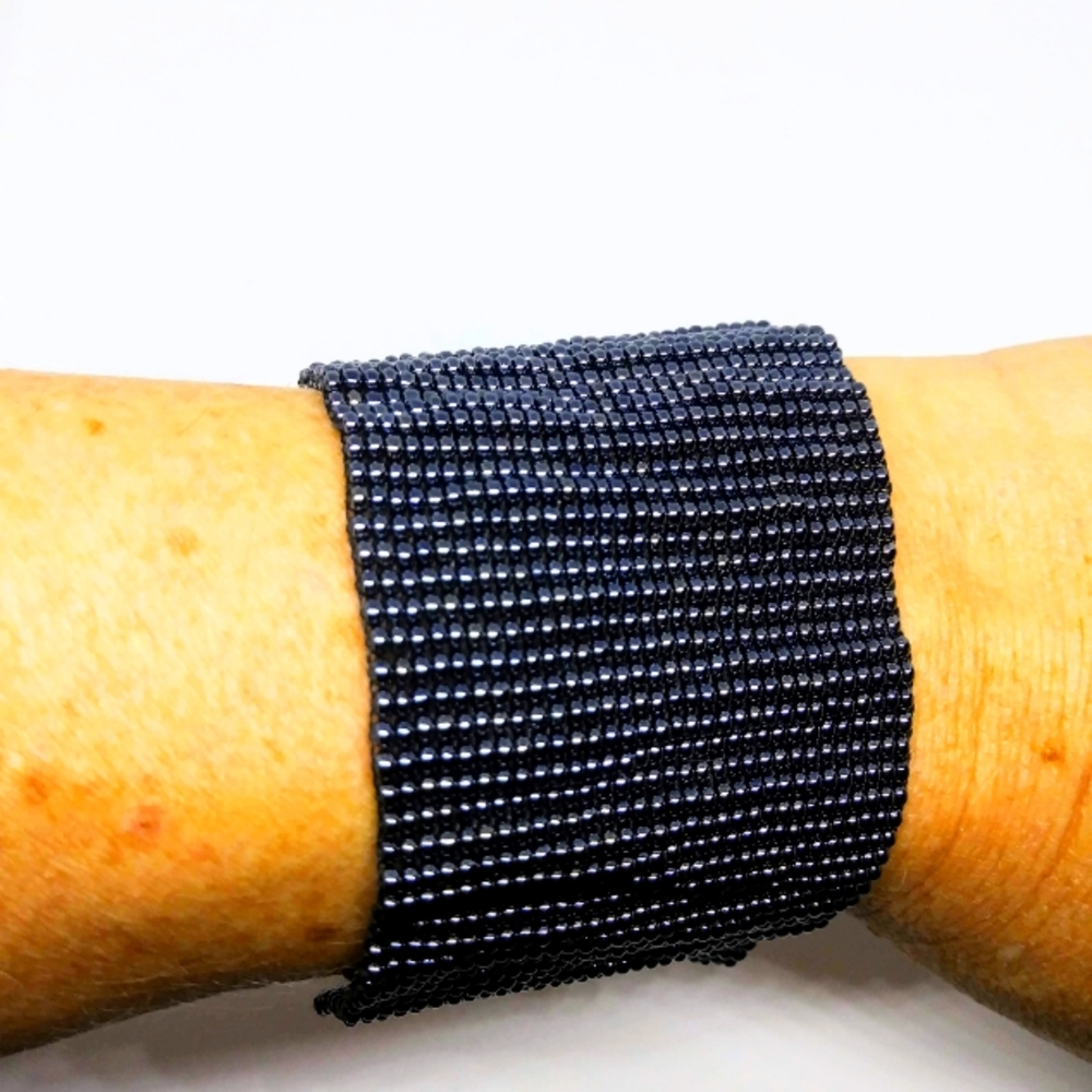 Handmade beaded cuff bracelet hematite color